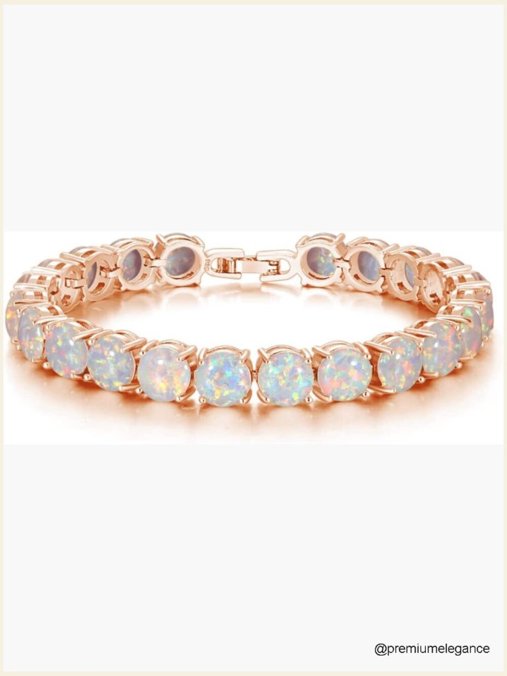 18K White Gold Plated Round Fire Opal Crystal Tennis Bracelet